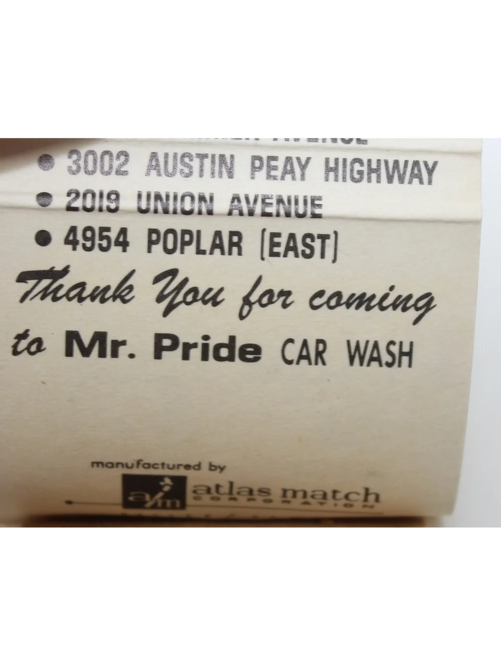 Vintage Matchbook Mr. Pride Car Wash Memphis, Tennessee Ride With Pride Hot Wax
